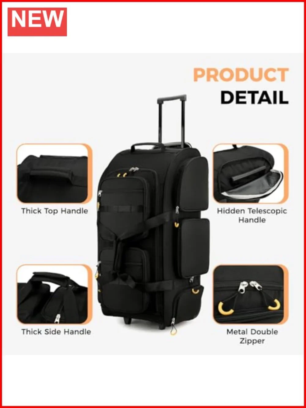 90L Rolling Duffle Bag with Wheels, Shoe Compartment, Water Resistant